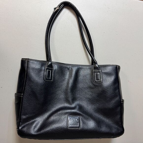 Totes Black Leather Large Handbag Women Shoulder Bag Roomy Pockets Purse Satchel - Picture 2 of 9